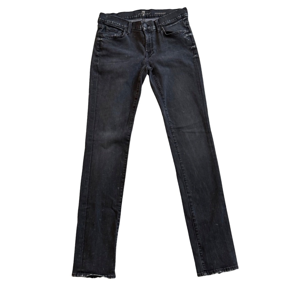 7 For All Mankind Roxanne Black Wash Skinny Zipper Ankle Jeans Womens Size 28